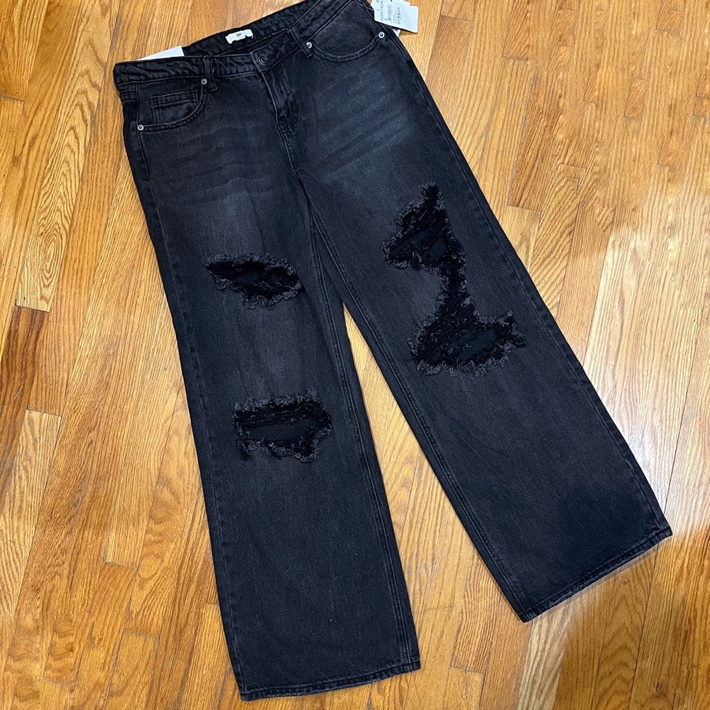 BP Women's NWT Destroyed Low Rise Wide Leg Jeans Size 30- Black Wash - Picture 7 of 10